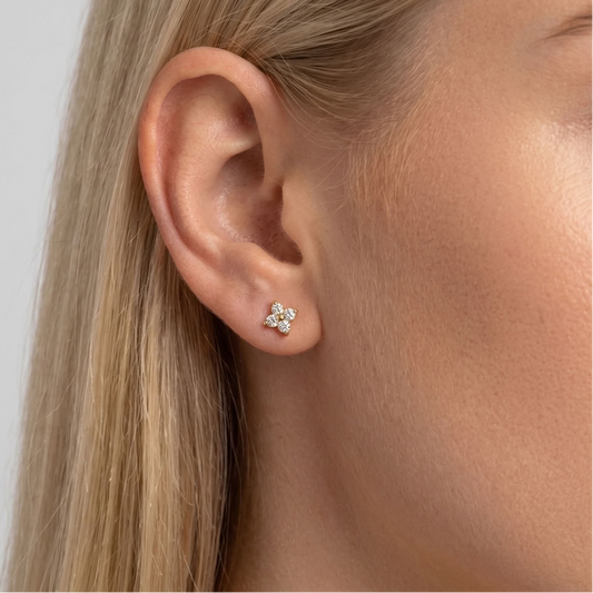 Agathe Crystal Clover Gold Stud Earrings - Joie d’Or