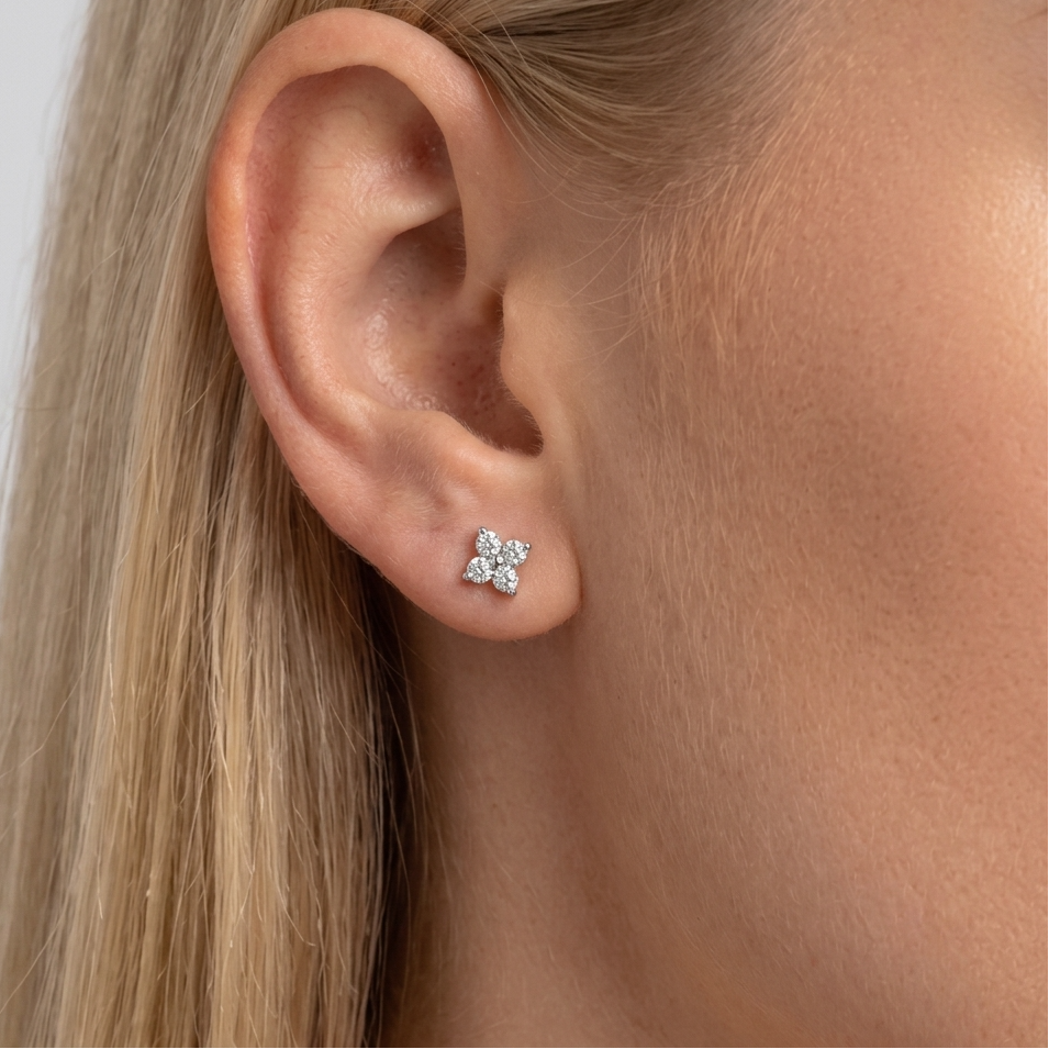 Agathe Crystal Clover Silver Stud Earrings - Joie d’Or