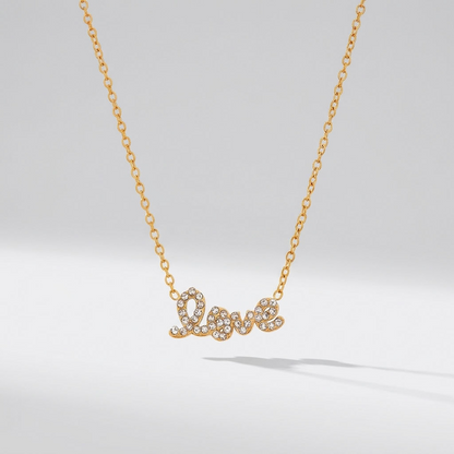 Manon Crystal Love Script Gold Necklace