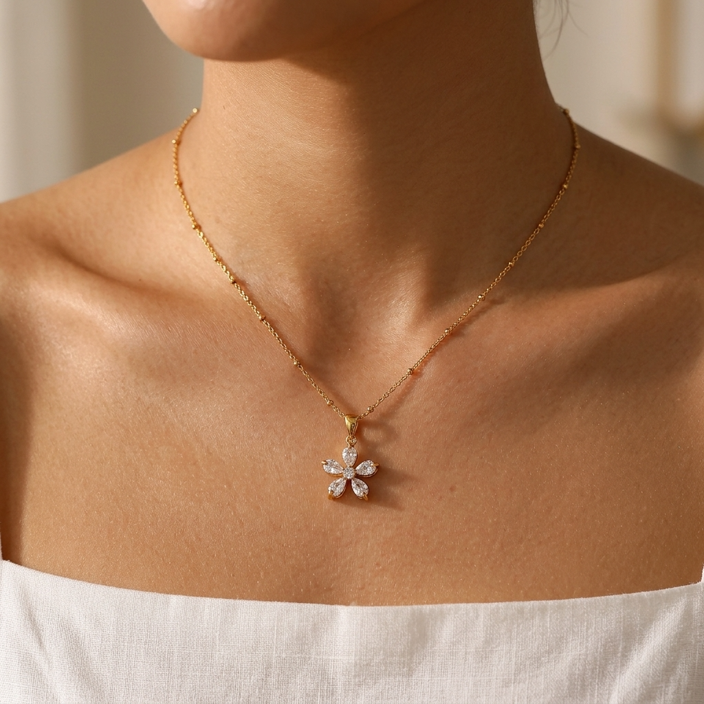 Eléonore Crystal Floral Pendant Necklace - Joie d’Or
