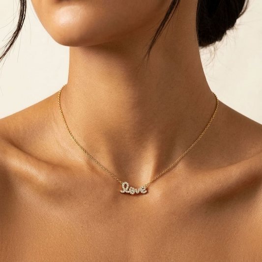 Manon Crystal Love Script Gold Necklace