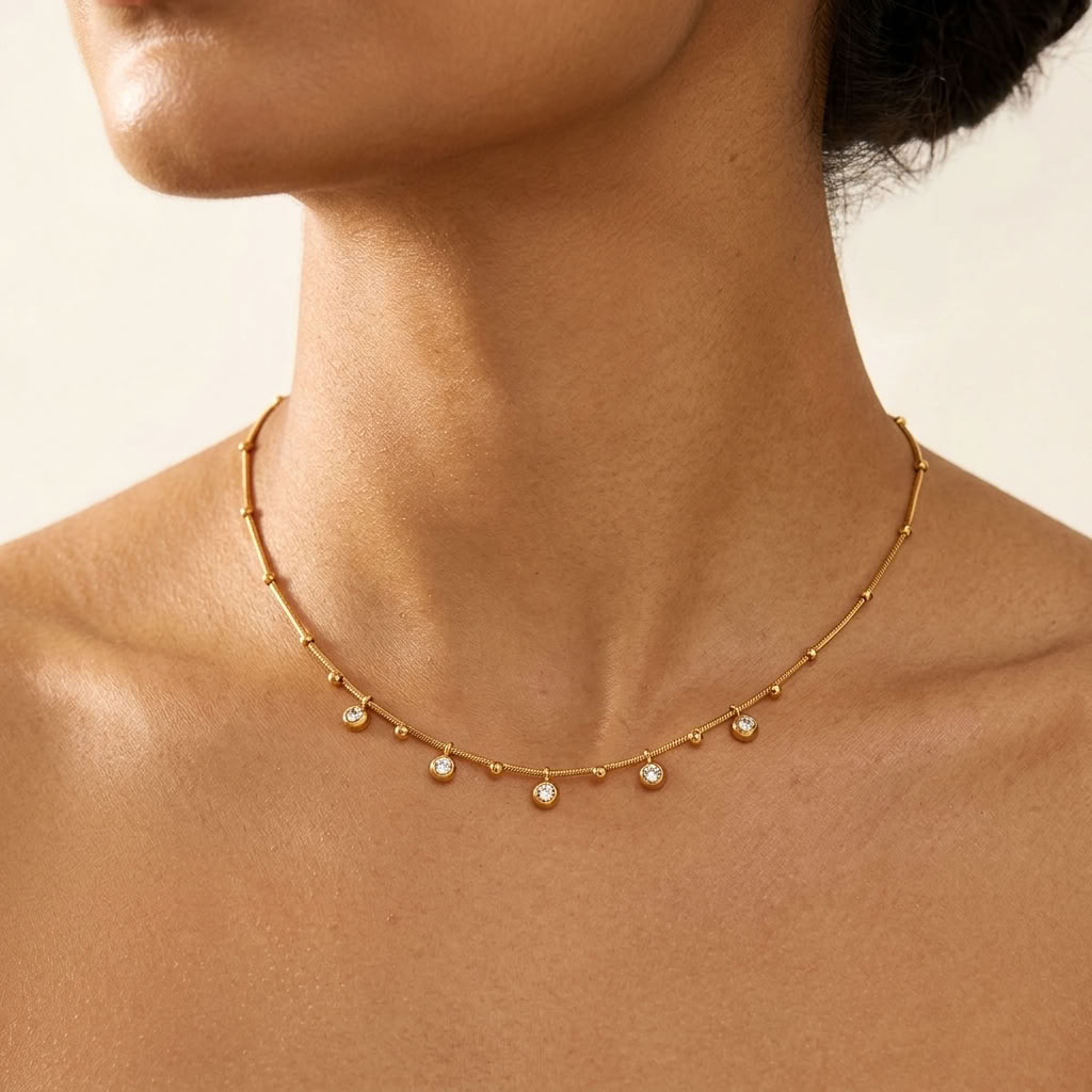 Anouk Crystal Droplet Chain Gold Necklace
