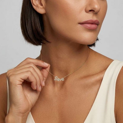 Manon Crystal Love Script Gold Necklace