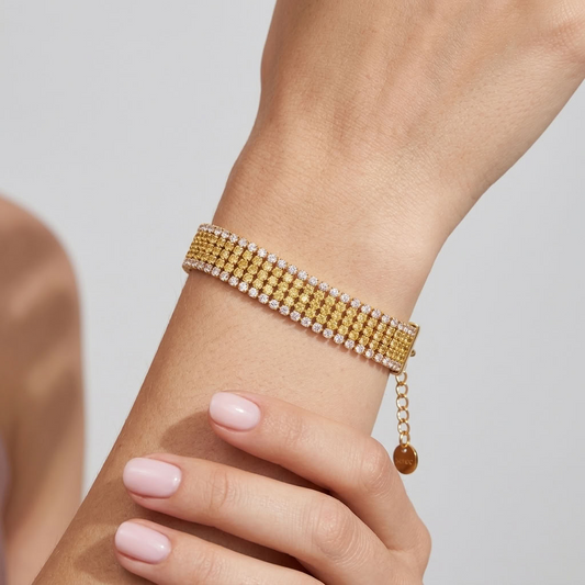Clarisse Wide Sparkling Gold Bracelet