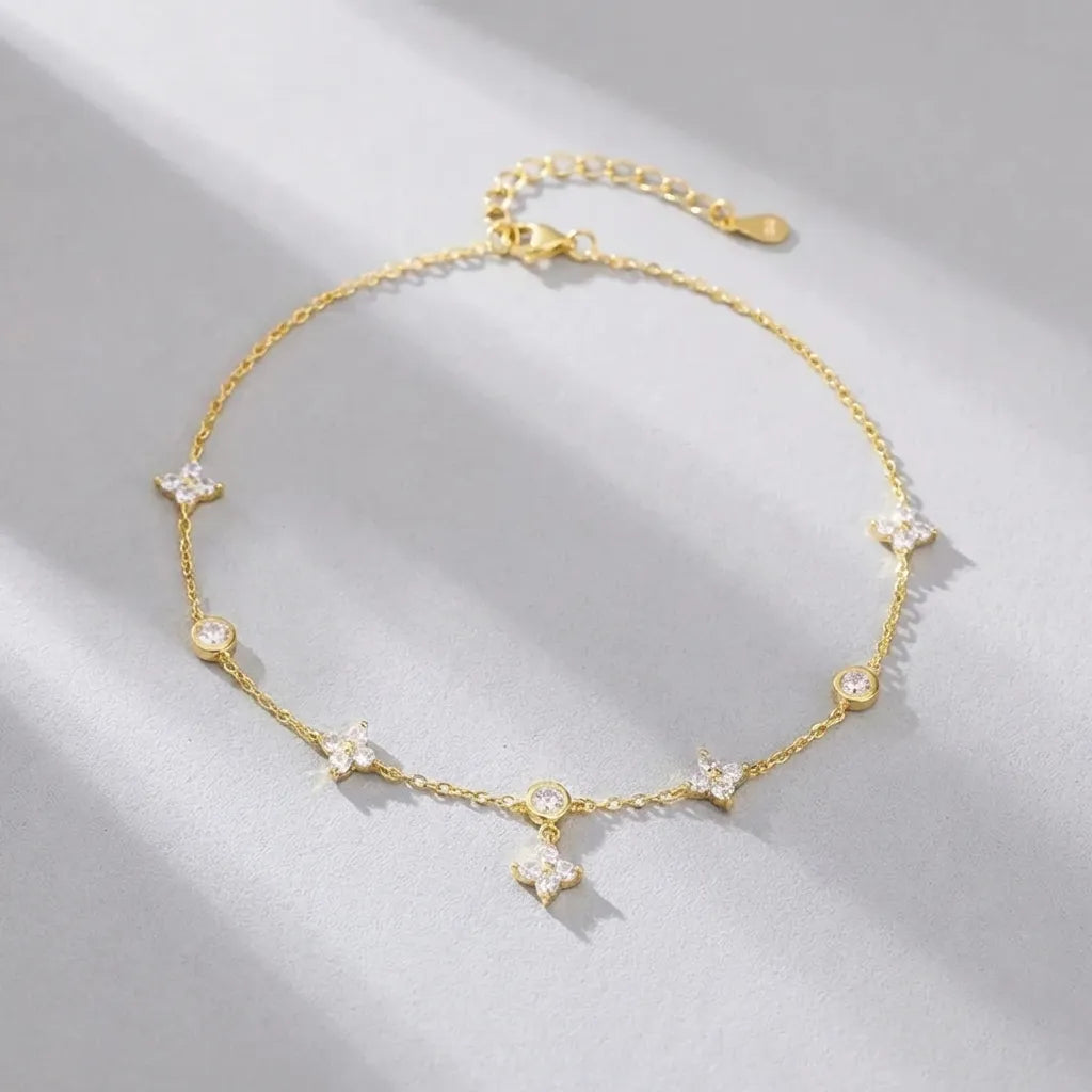 Elodie Crystal Clover Anklet - Joie d’Or