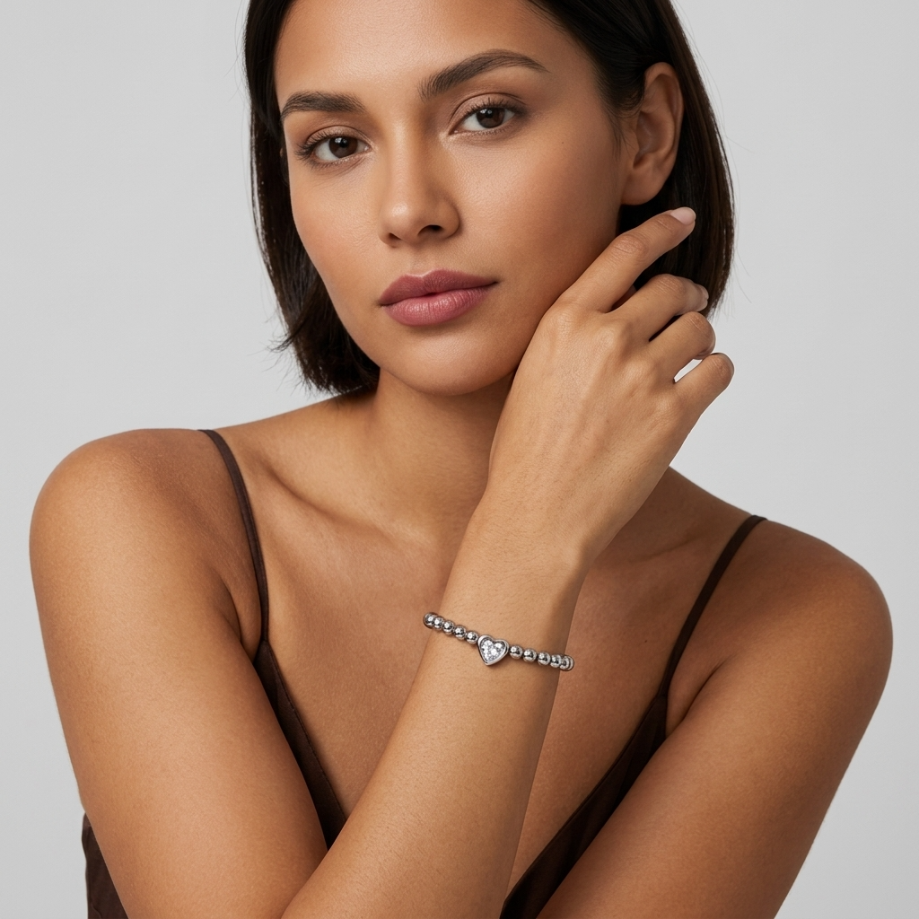 Vittoria Heart Beaded Silver Bracelet