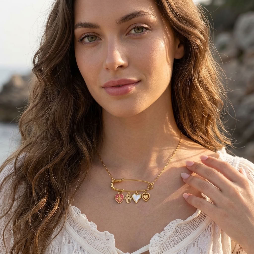 Amira Safety Pin Gold Necklace - Joie d’Or