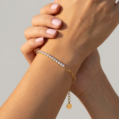 Chiara Tennis & Paperclip Gold Bracelet