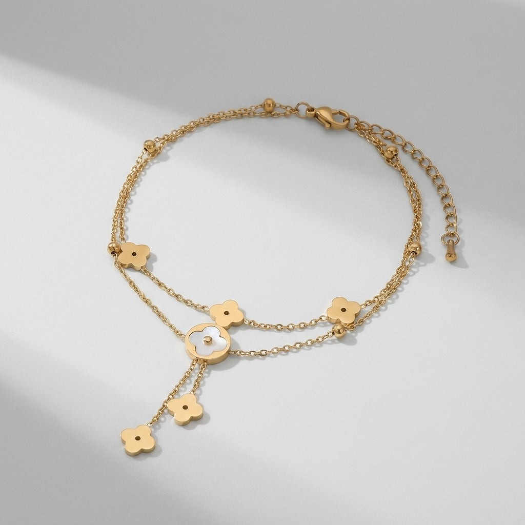 Élise Gold Clover Anklet - Joie d’Or