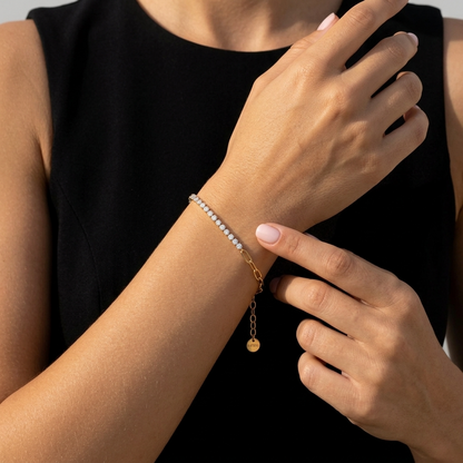 Chiara Tennis & Paperclip Gold Bracelet