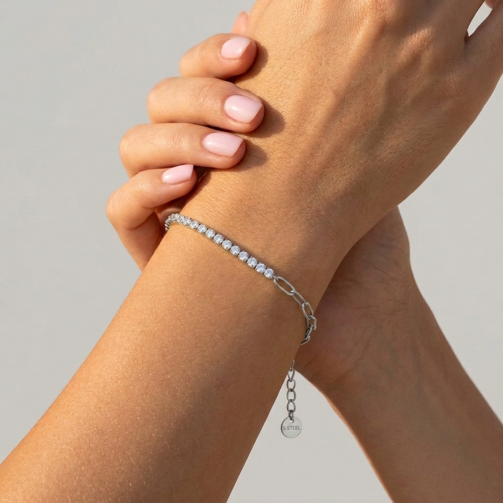 Chiara Tennis & Paperclip Silver Bracelet