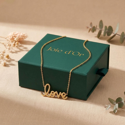 Rosalie Rope Love Script Gold Necklace