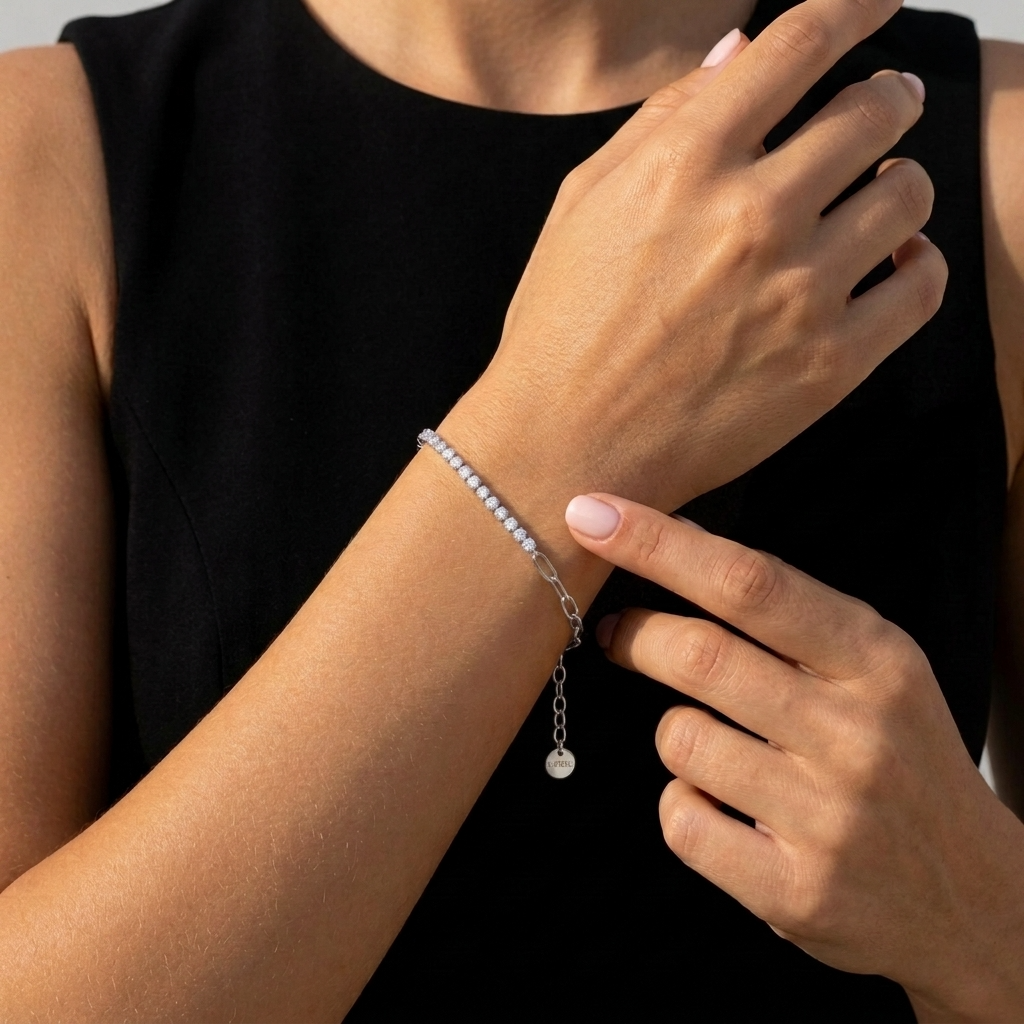 Chiara Tennis & Paperclip Silver Bracelet
