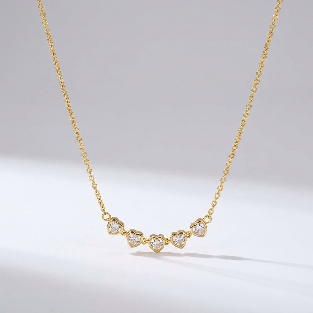 Evelyne Crystal Hearts Gold Necklace