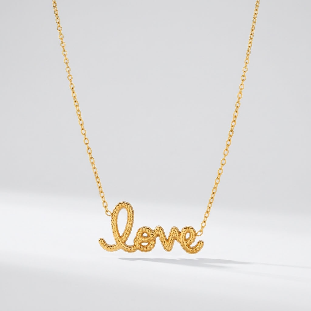 Rosalie Rope Love Script Gold Necklace