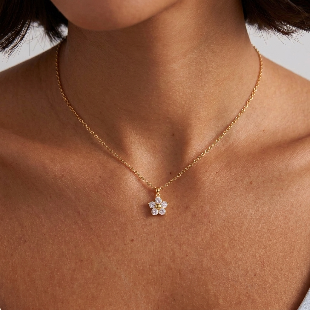 Céleste Crystal Flower Gold Necklace - Joie d’Or