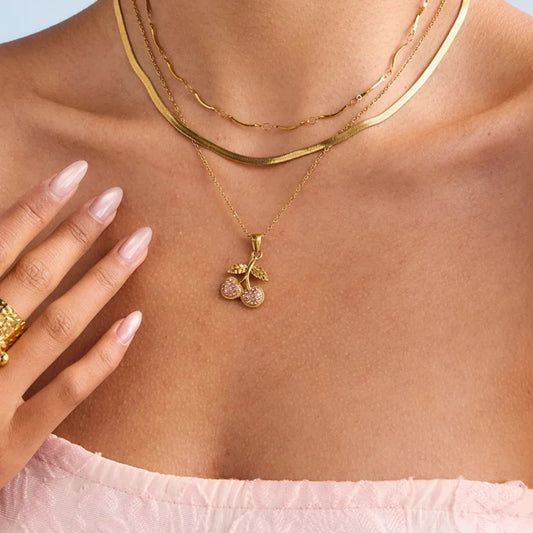 gold cherry pendant necklace