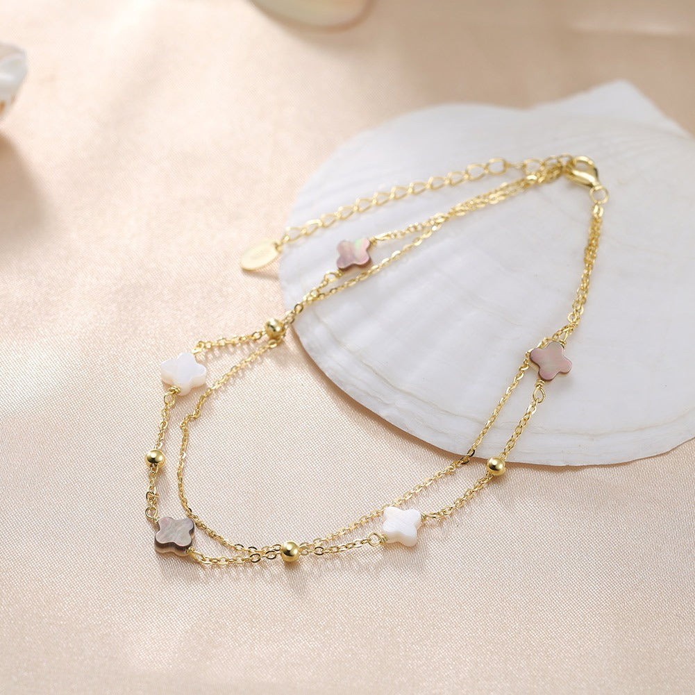 Elodie Shell Clover Anklet