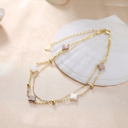 Elodie Shell Clover Anklet