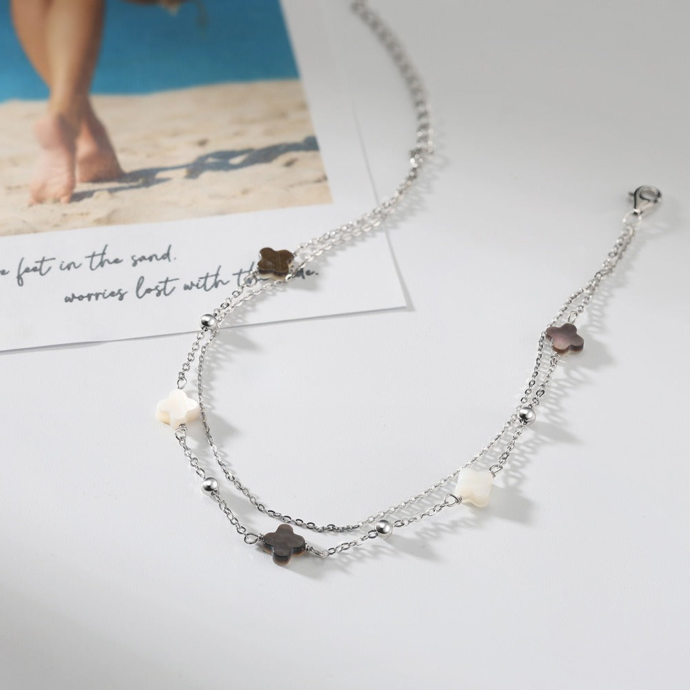 Elodie Shell Clover Anklet