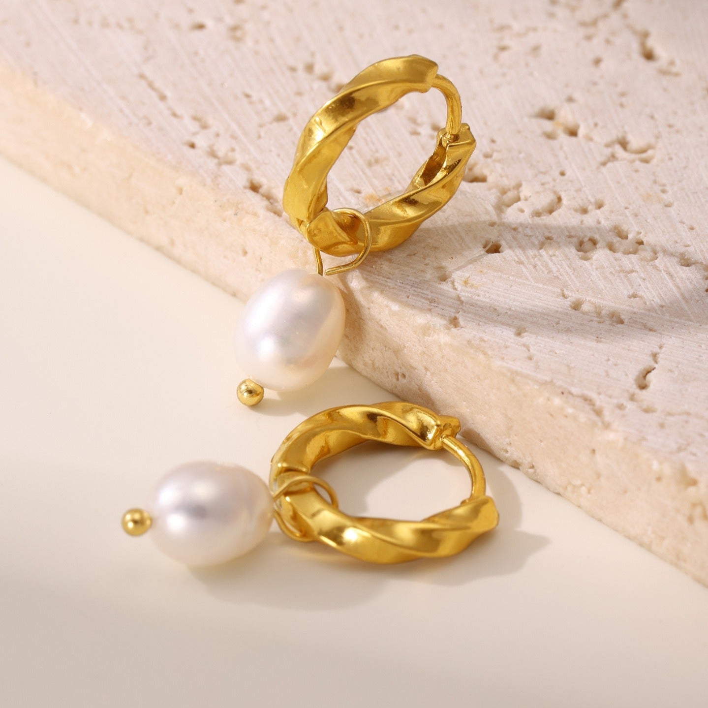 Camille Pearl Drop Hoop Earrings