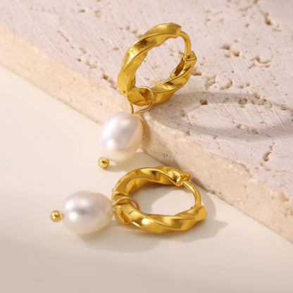 Camille Pearl Drop Hoop Earrings