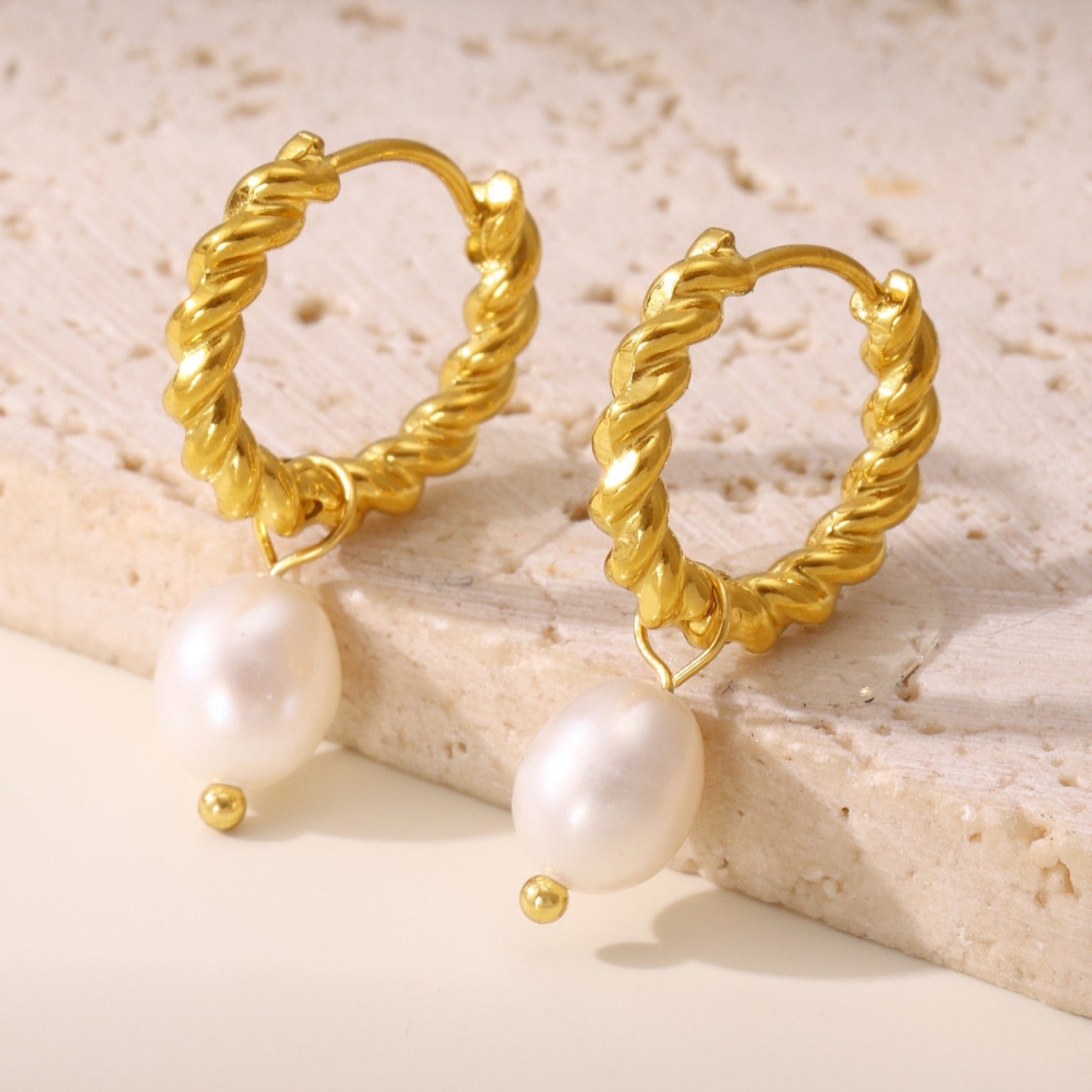 Camille Pearl Drop Hoop Earrings