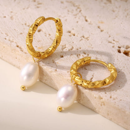 Camille Pearl Drop Hoop Earrings