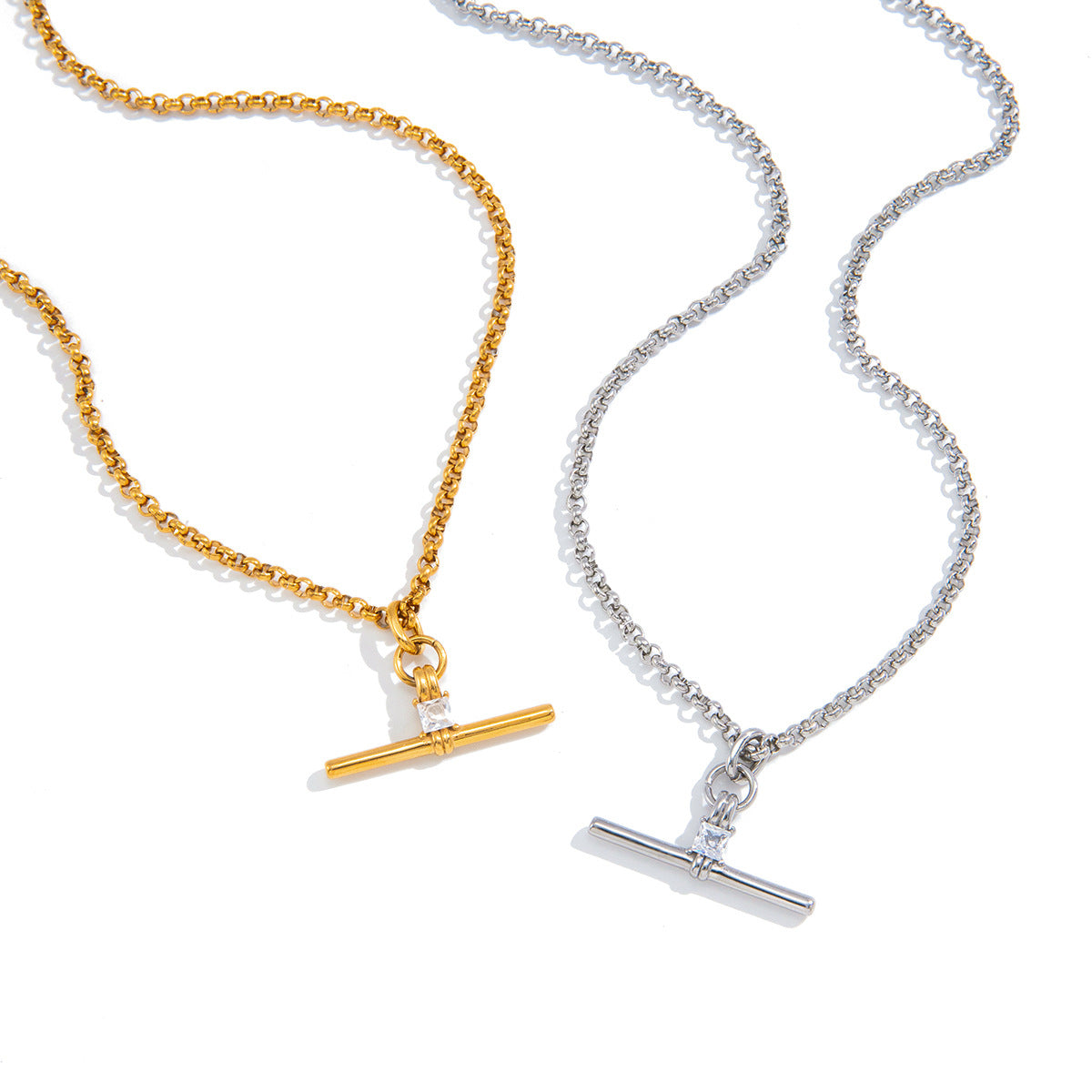 Joséphine T-Bar Crystal Silver Necklace
