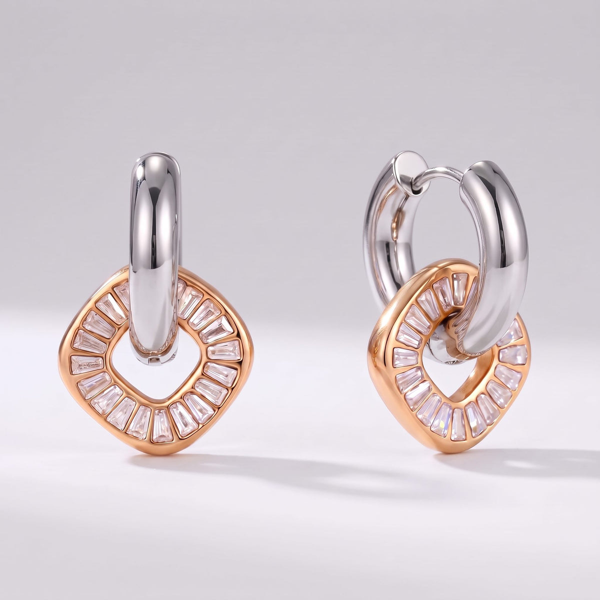 Salomé Baguette Charm Two-Tone Earrings